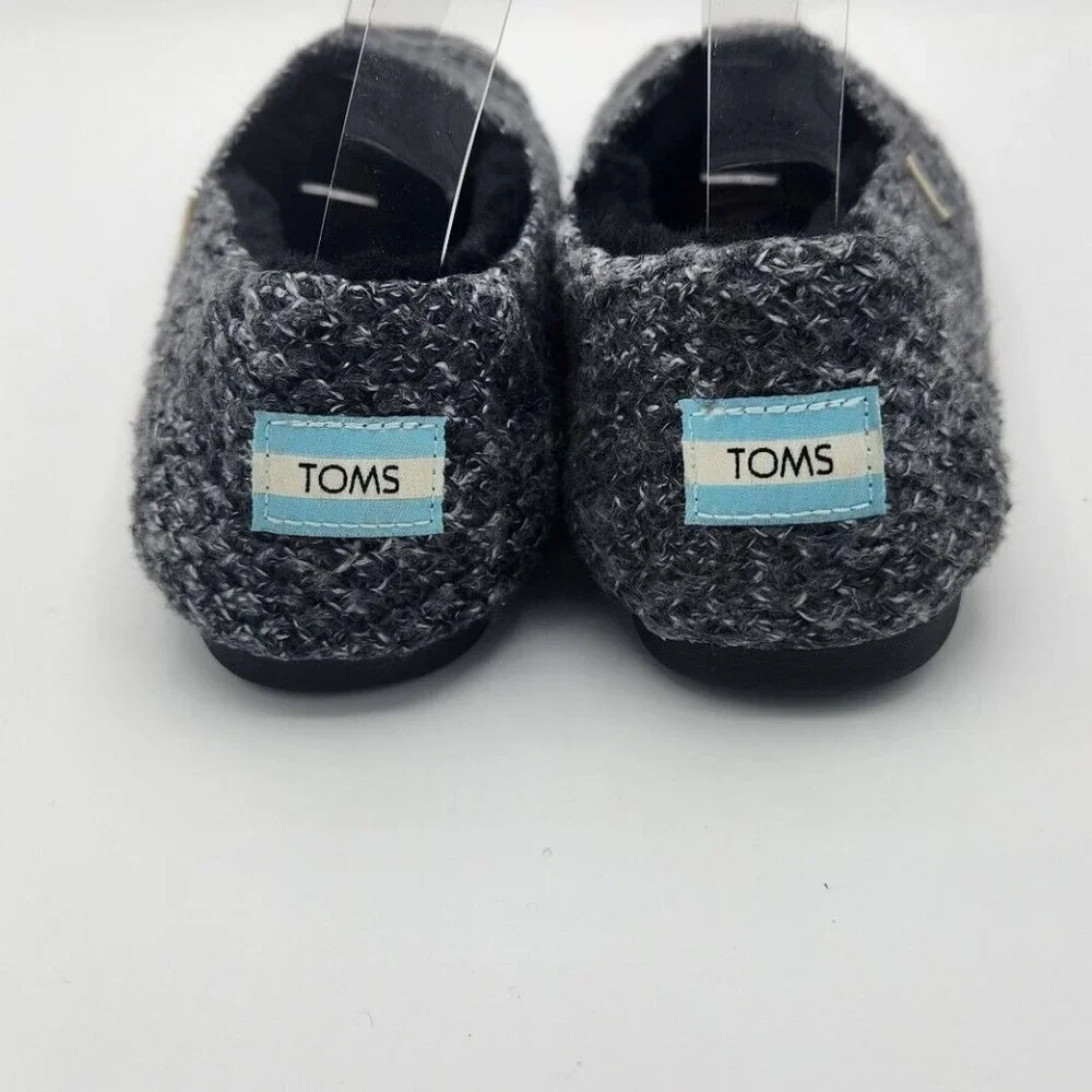 Toms Alpargata Charcoal Gray Black Sweater Fur Inside Leather Sole Shoe 8.5 - Picture 3 of 8